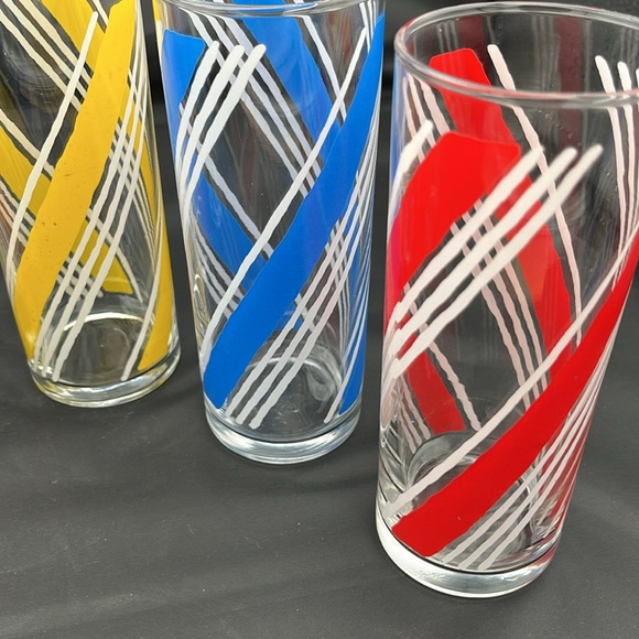 Set of 5 Vintage Libbey Color Stripe Glasses. MCM Retro Style. - Picture 4 of 12
